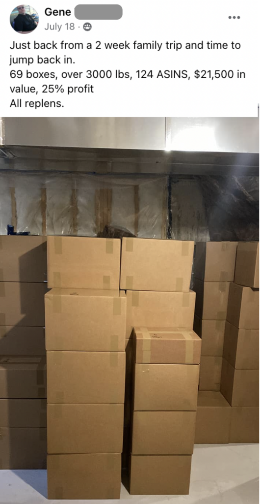 Picture of 69 boxes ready to be shipped to Amazon